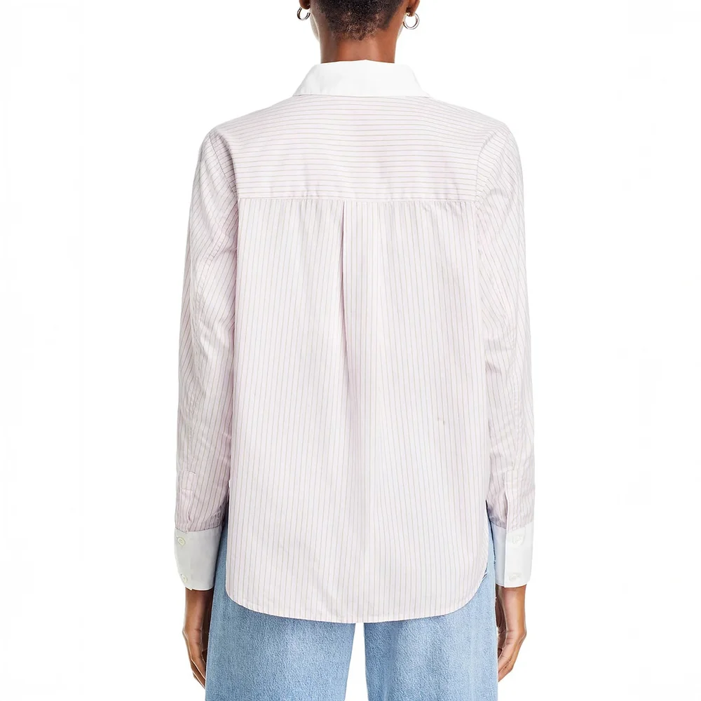 NWT Derek Lam 10 Crosby Wesley Sequined Striped Cotton Shirt Pink $395 - Size M - Picture 4 of 12